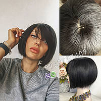 Жіноча перука каре з натурального волосся, чорний із ялинкою