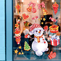 Новорічні наклейки Святковий Сніговик (іграшки подарунки Новий рік декор) Набір M 1100х500мм матова