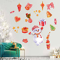 Виниловая наклейка Праздничный Снеговик (игрушки подарки Новый год декор) Набор L 1100х1000мм глянцевая