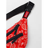 Містка жіноча бананка на пояс через плече, червона наплічна напоясная сумка з етнічним принтом, фото 3