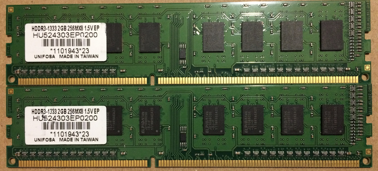 4GB 2*2GB DDR3 1333MHz Unifosa PC3 10600U 1Rx8 RAM Оперативна пам'ять