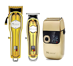 Комбо-набір "Surker Hair Clippers Cordless Gold" (K7S-gold+SK-I9GO+SK-5001-GO)