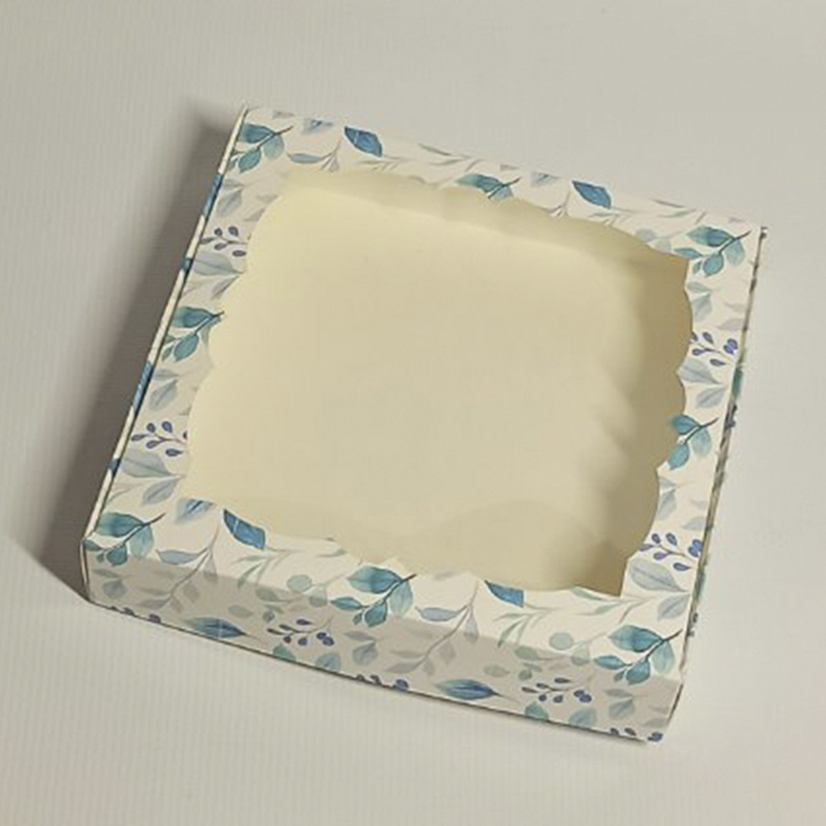 Коробка для пряників із віконцем 20*20 см Блакитний візерунок, фото 1