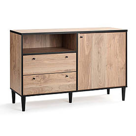 Місткий комод тумба для речей MeBelle DESHI-2 120 х 40 х 80 см, ЛДСП дуб + чорний, у скандинавському стилі