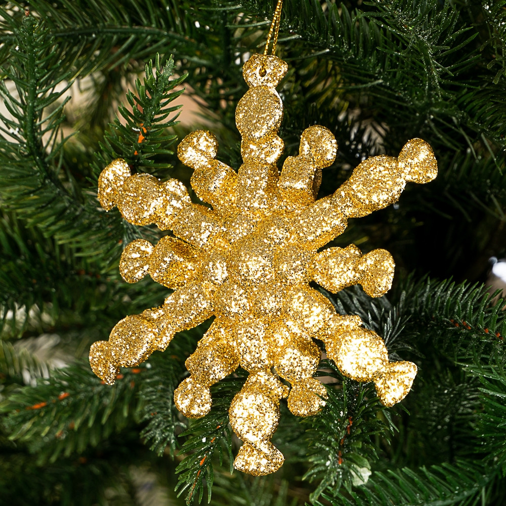 Новорічна ялинкова іграшка, підвіска "Космічна сніжинка" золотиста (11 х 10 см), фото 1