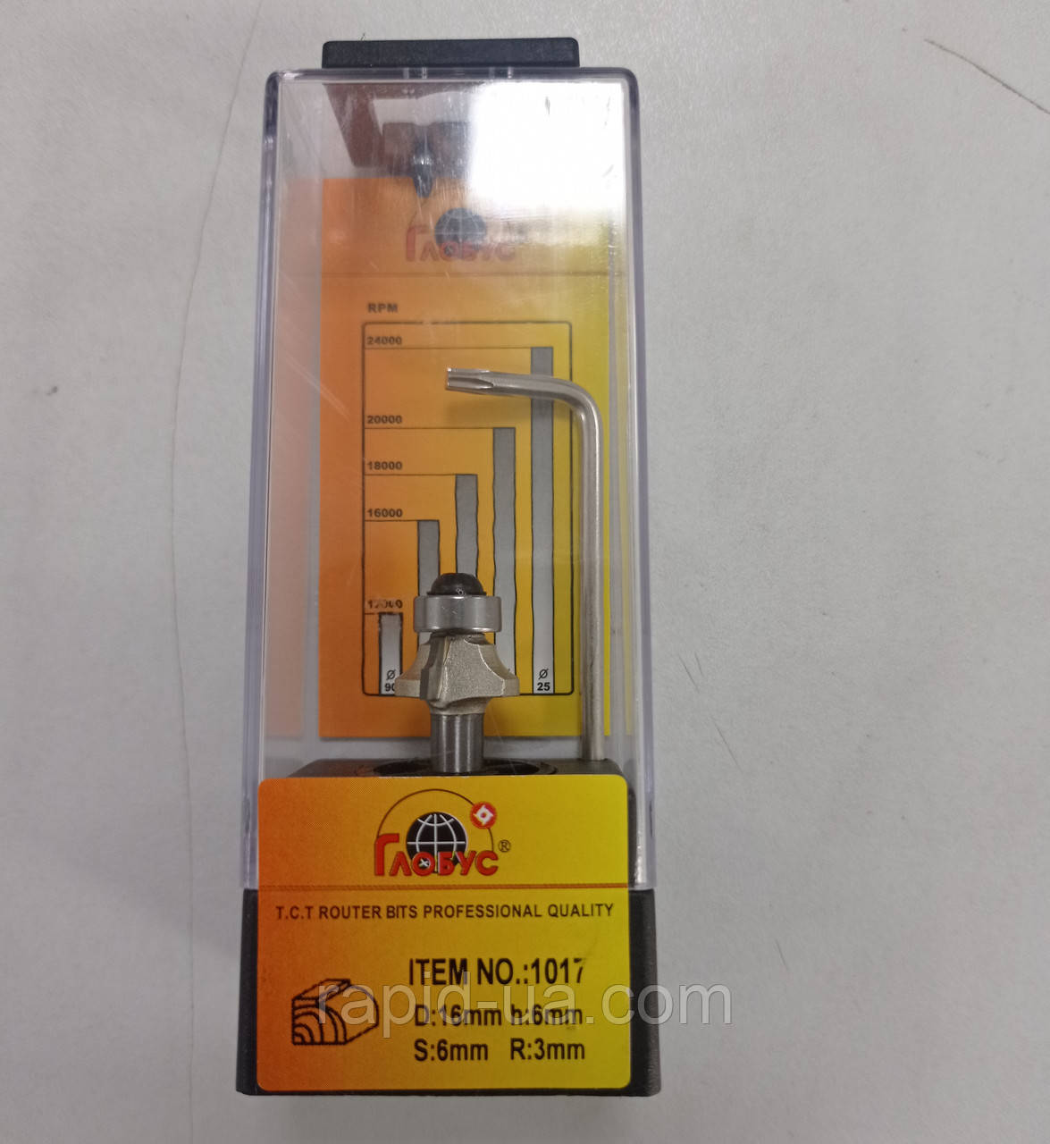 Фреза ГЛОБУС 1017 D16 d6 R3 кромочная калевочная