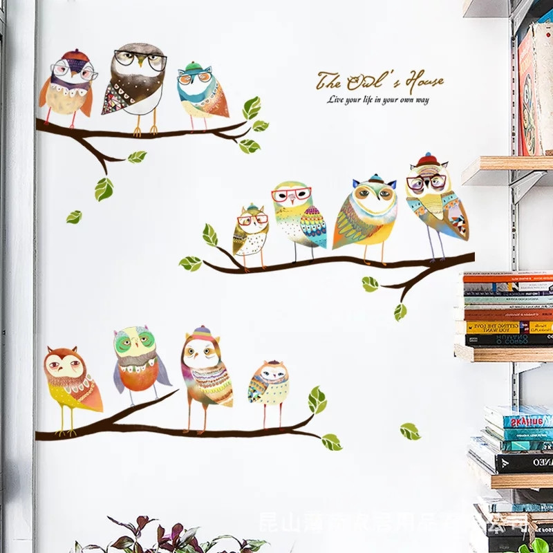 Вінілова наклейка на стіну, на вітрину, на шафу, на стіни "11 красивих сов" 96 см*94 см (лист60*90см)