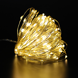 Гірлянда нитка Роса світлодіодна 10 м, батарейки, 100 led, 8 режимів, пульт теплий білий.