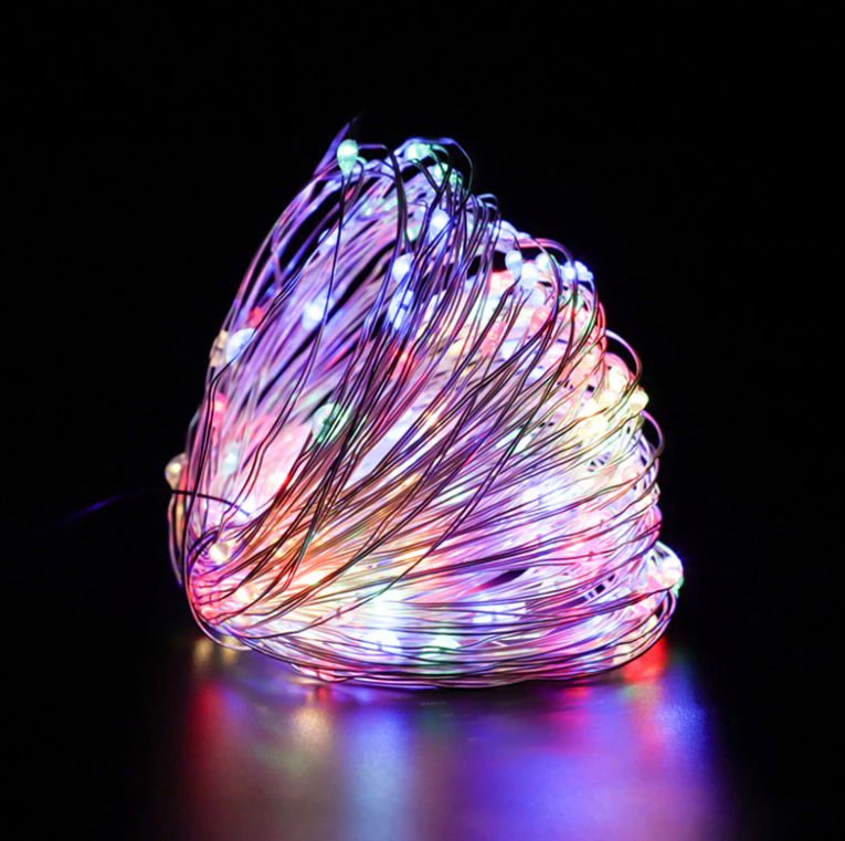 Гірлянда нитка Роса світлодіодна 10 м, батарейки, 100 led, 8 режимів, пульт теплий білий. Мультиколор, фото 1