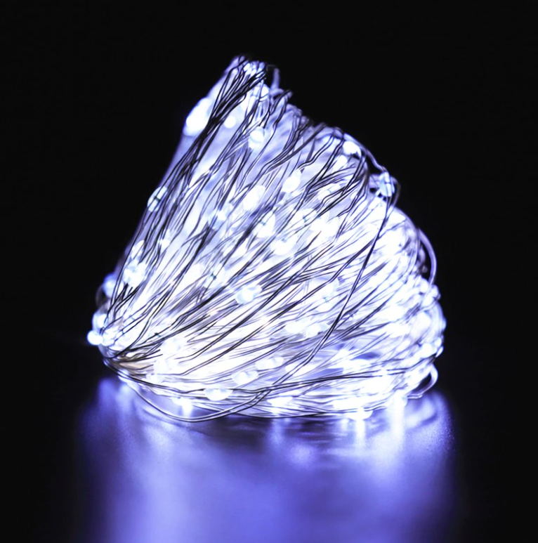 Гірлянда нитка Роса світлодіодна 10 м, батарейки, 100 led, 8 режимів, пульт теплий білий. Білий