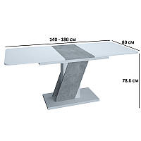 Раздвижной стол Intarsio Carvelo 140-180х80см белый с вставками под бетон для интерьера в стиле модерн