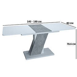 Розсувний стіл Intarsio Carvelo 140-180х80см білий із вставками під бетон для інтер'єру в стилі модерн