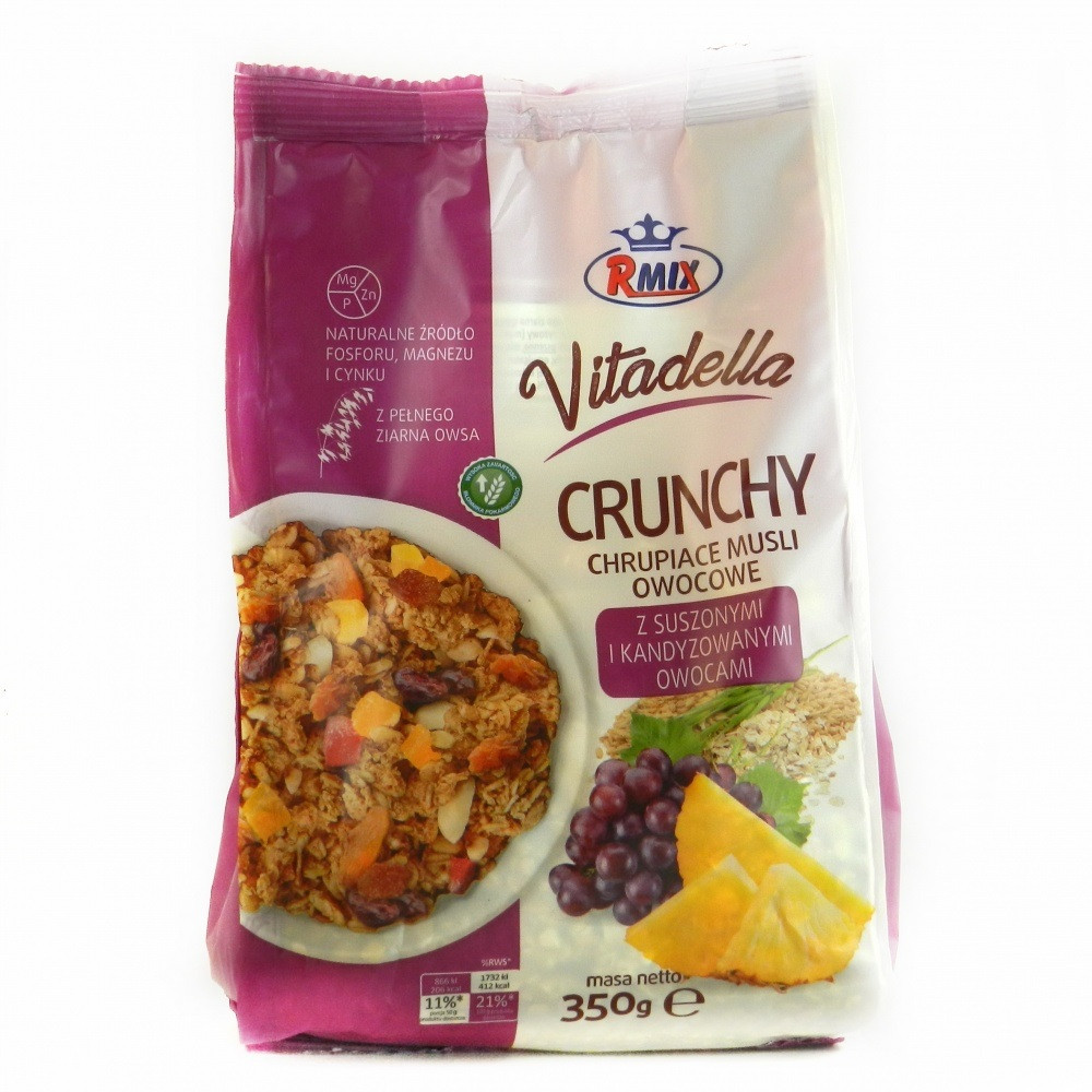 Хрусткі мюслі Vitanella Crunchy Витанелла Кранчі з Сухофруктами Родзинки Ананас 350 г Польща