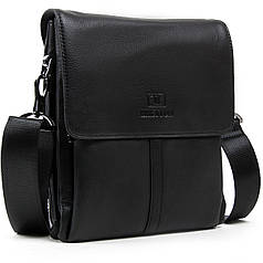 Сумка чоловіча через плече шкіряна чорна на змійках два відділи з перетинкою всередині Bretton 5387-4 20x23x6 см