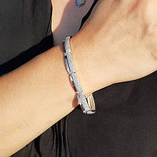 Срібний браслет жіночий з камінням і золотими пластинами на руку