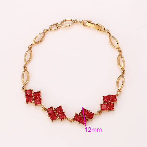 Браслет 4 Ромбика, цирконій під рубін, р. 17,5, р. 19,5, медичне золото ...