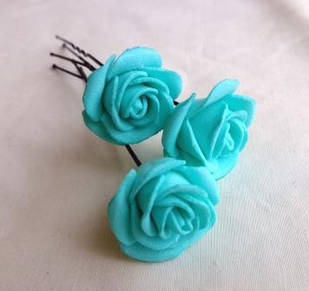 Шпильки для волосся ручної роботи "Трояндочки Бірюзові"
