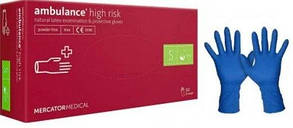 (Міцні) S Рукавички Mercator Ambulance High Risk латексні нестерильні неопудрені 25 пар Сині