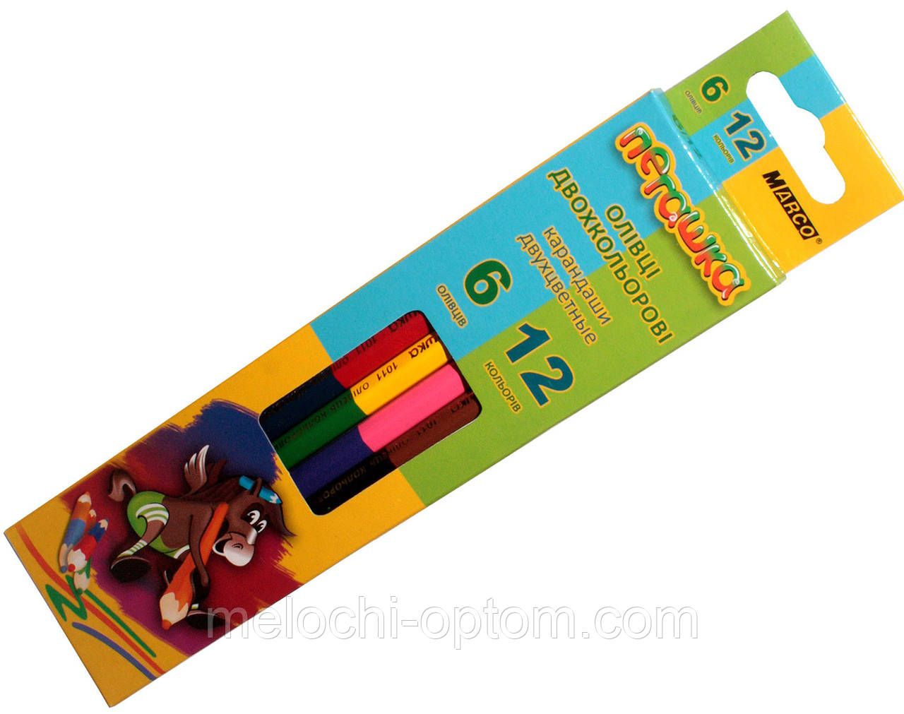 Карандаши цветные Пегашка (6шт 12 цветов) двухсторонние, для рисования