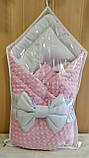 Плюшевий конверт ковдра на виписку рожевий із білим сатиновим бантом для дівчинки, фото 5