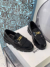 Жіночі чорні шкіряні лофери Celine Margaret туфлі селен на тракторній підошві