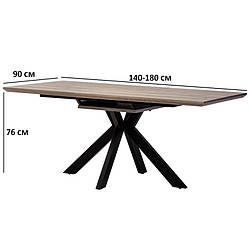 Прямокутний розсувний стіл Vetro Mebel TML-635 140-180х90см дуб попелястий на чорному металевому каркасі