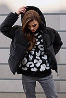 Женская куртка пуховик с капюшоном 42-48 размера разные цвета Черный, 42, Без узоров и принтов