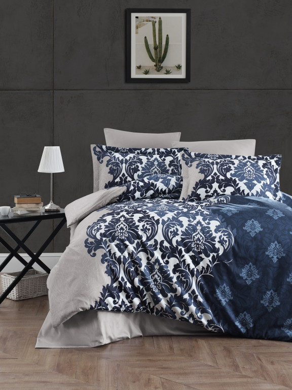 Постільна білизна сатин First Choice Cotton Satin Sierra Navy Blue Туреччина двоспальна євро 200х220см