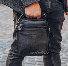 Чоловіча шкіряна сумка-месенджер через плече Tiding Bag A25-278A Чорна