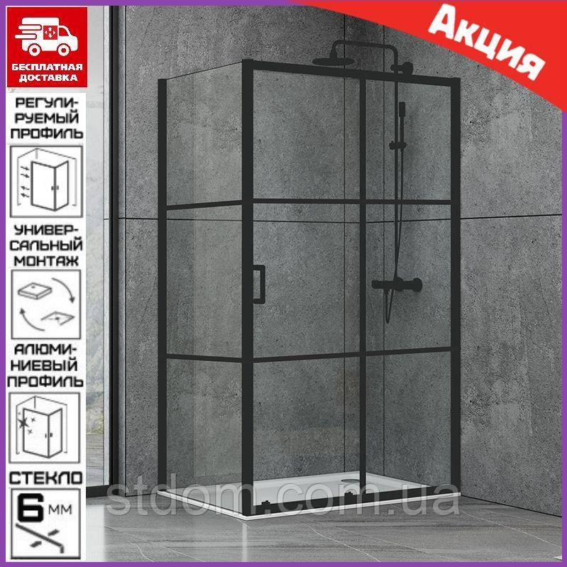 Скляна душова кабіна у чорному профілі 120х80 см Dusel EF185BP/EF181BP Black Matt Paint прямокутна