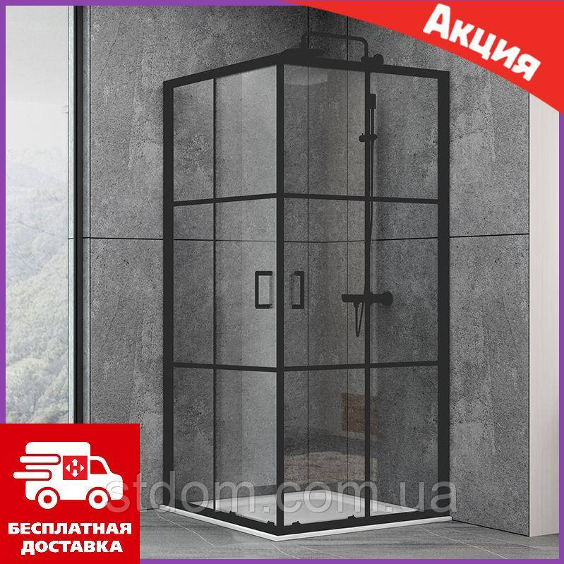 Душова кабіна квадратна Dusel EF-184BP Black Matt Paint 90х90х190 двері розсувні, прозоре скло