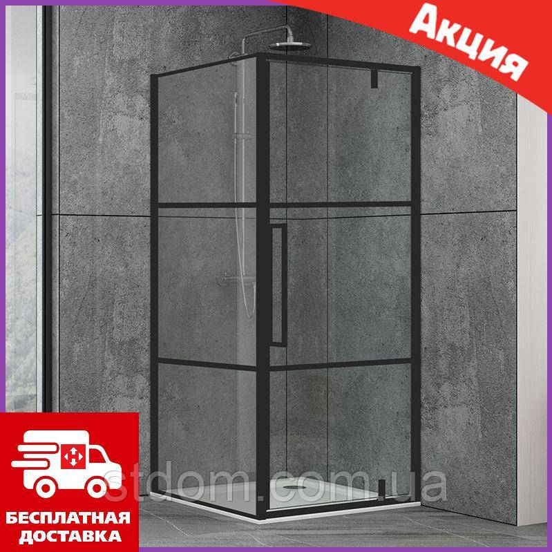 Скляна прозора душова кабіна Dusel DL198BP+DL196BP Black Matt Paint, 100х100х190 квадратна