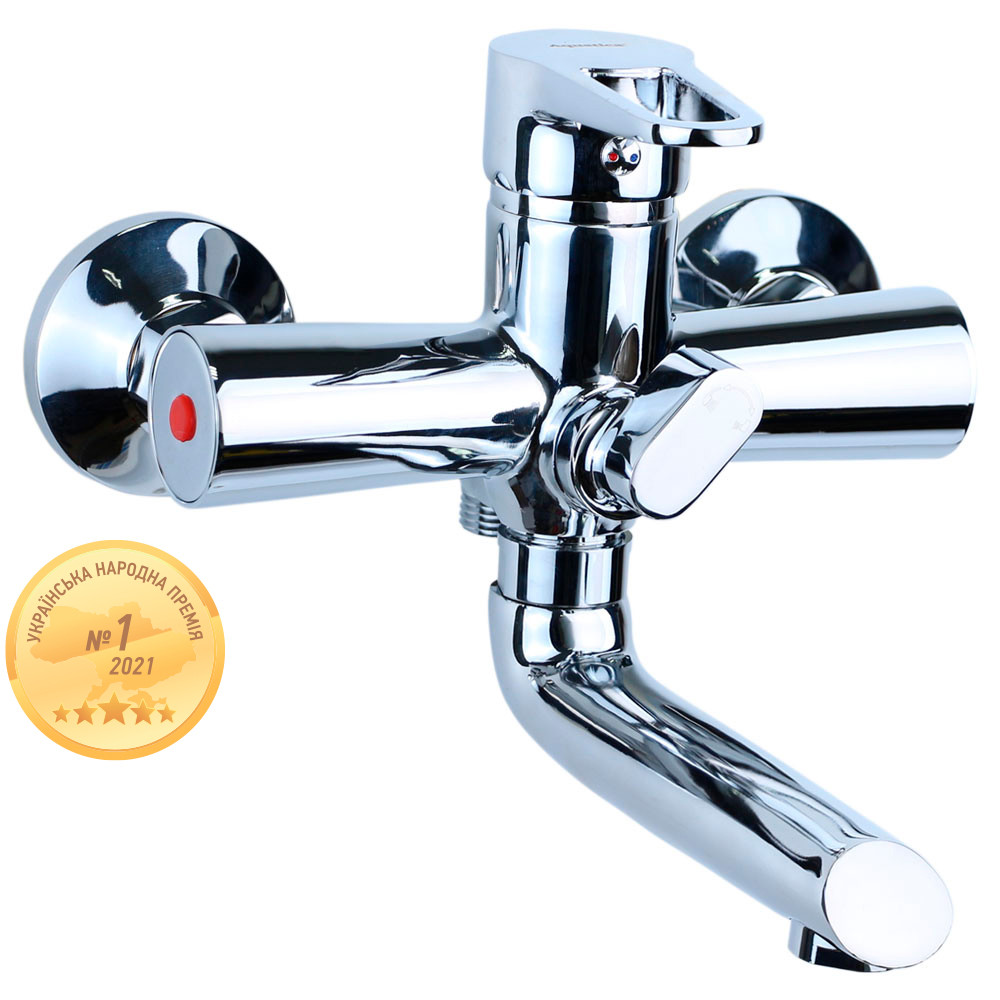 Змішувач AQUATICA HK Ø35 для ванни гусак прямий 150 мм дивертор вбудований картриджний HK-2C130C (9732210), фото 1