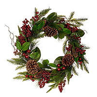 Штучний вінок із сосни з ягодами, шишками та листям 68cm Goodwill (ціна за 1 штуку)