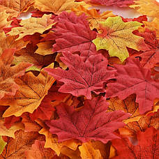 Осіннє листя клена для рукоділля 8х8 см. Набір осінніх листів для рукоділля 200 шт. Кленовий лист штучний. Листя тканинне, фото 3