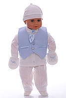 Комплект праздничный для мальчика с галстуком голубой хлопковый PonPon Baby