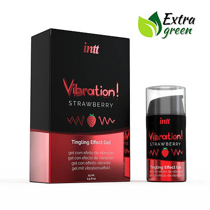 Рідкий вібратор Intt Vibration Strawberry (15 мл) EXTRA GREN, смачний, діє до 30 хвилин SO5407, фото 1