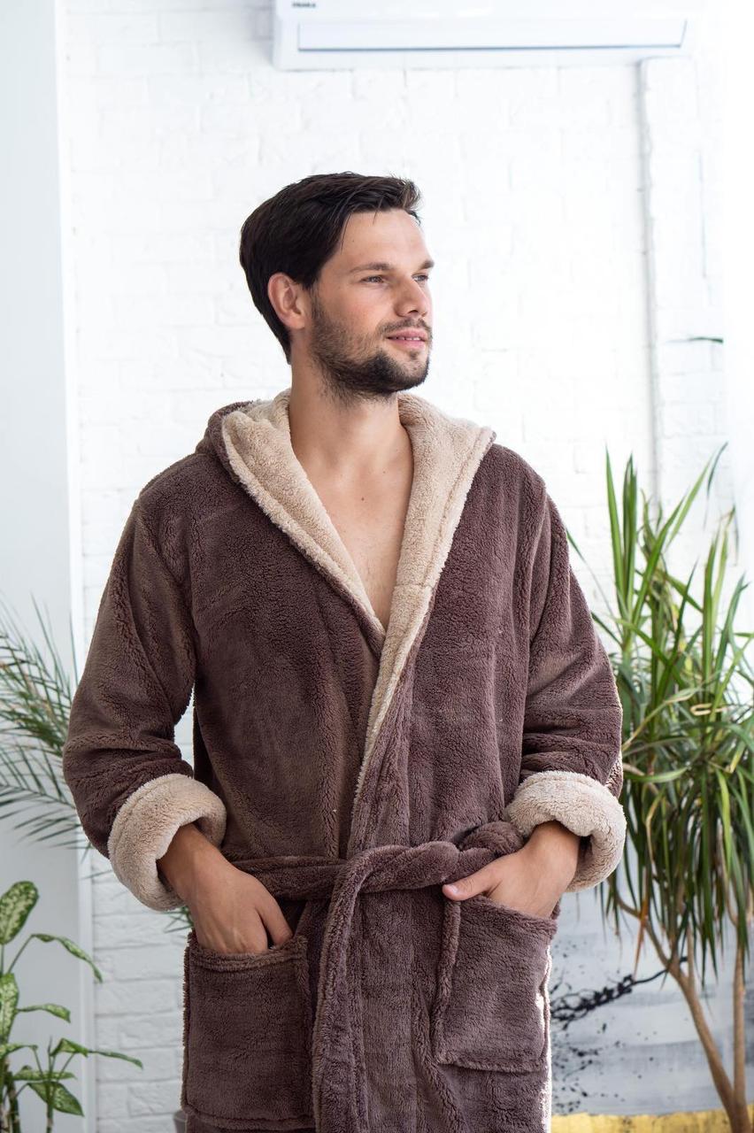 Чоловічий махровий халат банний халат з капюшоном розмір (50-60) Туреччина коричневий