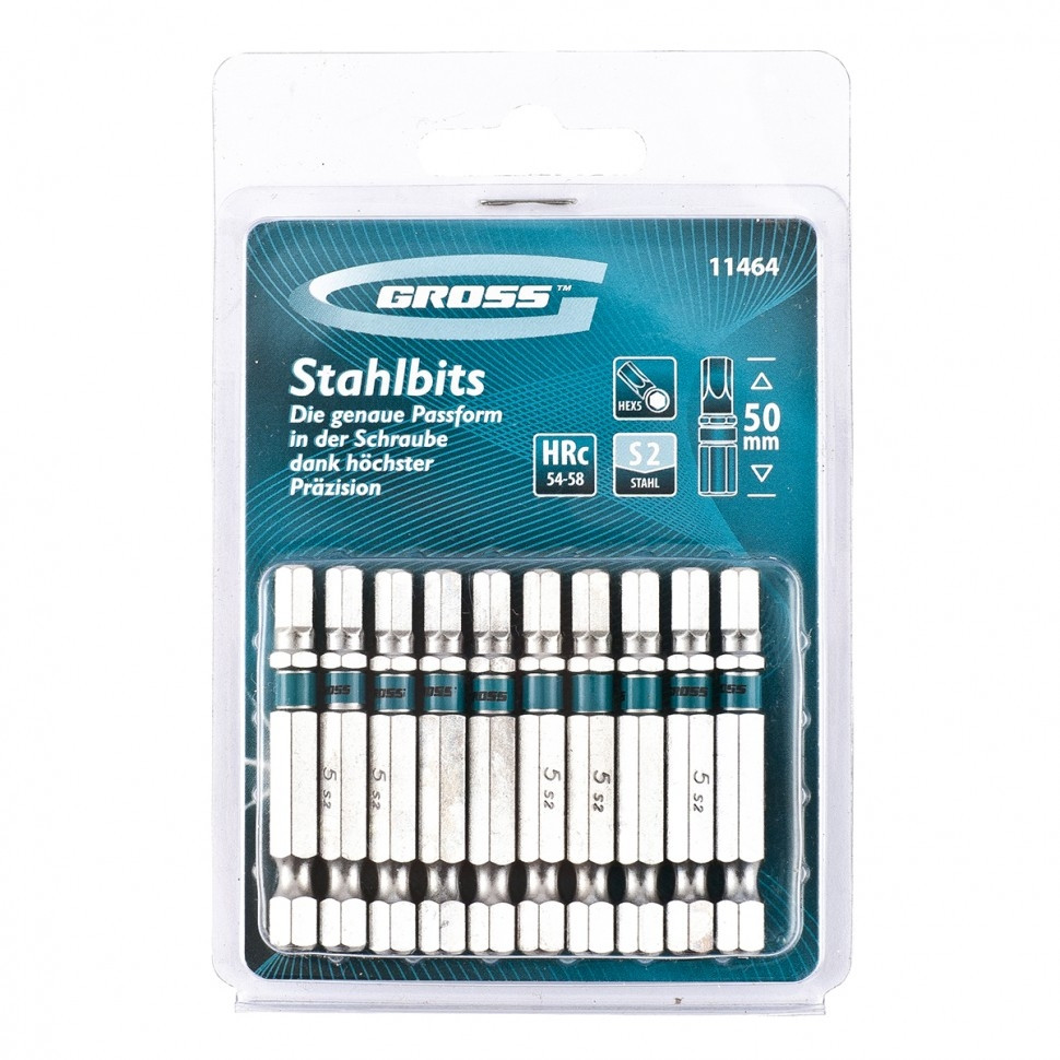 Набір біт HEX 5х50, сталь S2, 10 шт, GROSS 11464