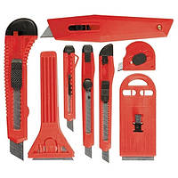 Набір ножів, висувні леза, 9 мм-4, 18 мм-2 + шкребки висувні фіксовані леза, 40-52 мм, 2 шт, MTX 789919