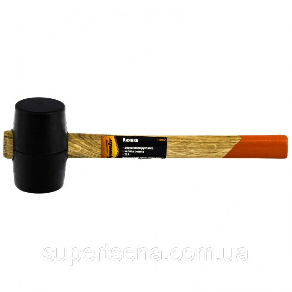 Киянка гумова 225 г, чорна гума, дерев'яна яна ручка, SPARTA 111305