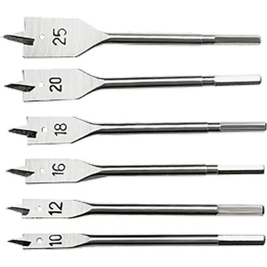 Набір свердел пір'дерев'яних по дереву 10-12-16-18-20-25 мм, 6 шт., 6-гранний хвостовик, SPARTA 704055