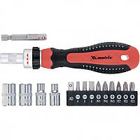 Викрутка реверсивна з набором біт і насадок торцеві, CrV, 1/4", 16шт, MTX 113329