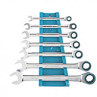 Набір ключів комбінованих з тріскачкою, 8 - 19 мм, 7 шт, CrV, GROSS 14890