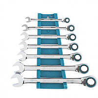 Набір ключів реверсивних комбінованих з тріскачкою, 8 - 19 мм, 7 шт, CrV, GROSS 14892