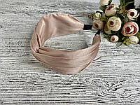Обруч - чалма для волос широкий с узлом перламутровый розовый