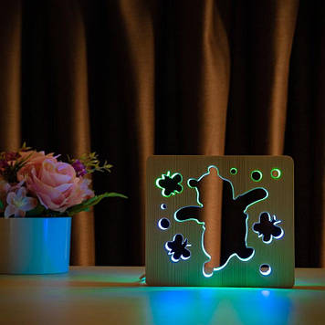 Світильник нічник ArtEco Light з дерева LED "Веселий ведмедик" з пультом та регулюванням кольору, подвійний RGB