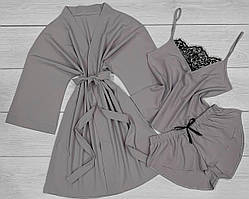 Халат + майка + шорти — комплект домашнього одягу.