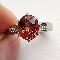 Кольцо с натуральным турмалином Padparadscha 2.86 ct и топазом Цветок лотоса Наличие сертификата Размер 17