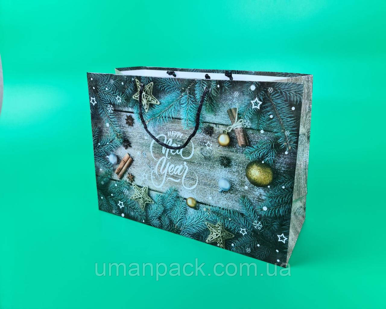 Паперовий Подарунковий Пакет Новорічний горизонтальний 36/22/10 (12 шт.)